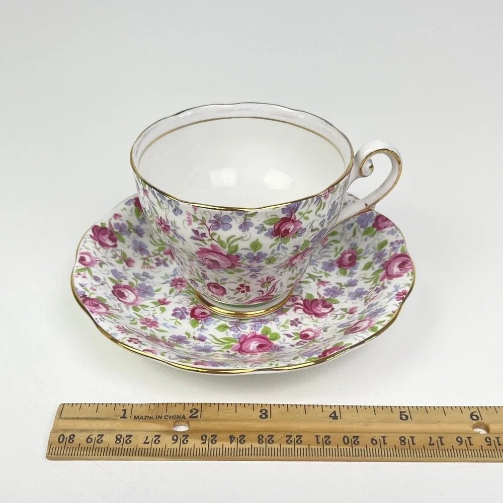 Vintage Royal Standard Chintz Pink Roses Cup Saucer Fine Bone China England